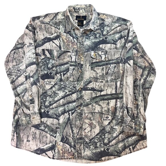 Mens Browning Mossy Oak Treestand Camouflage Button-Down Hunting Shirt Size 2XL - Picture 1 of 10